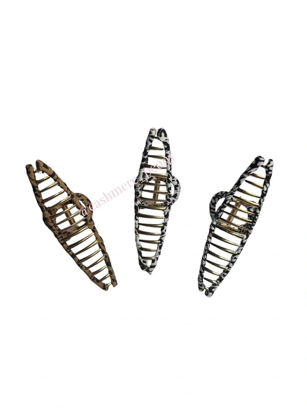 Animal Cheetah Leopard Cow Fabric Wrapped Gold Plated Metal Hair Claw Clips Set